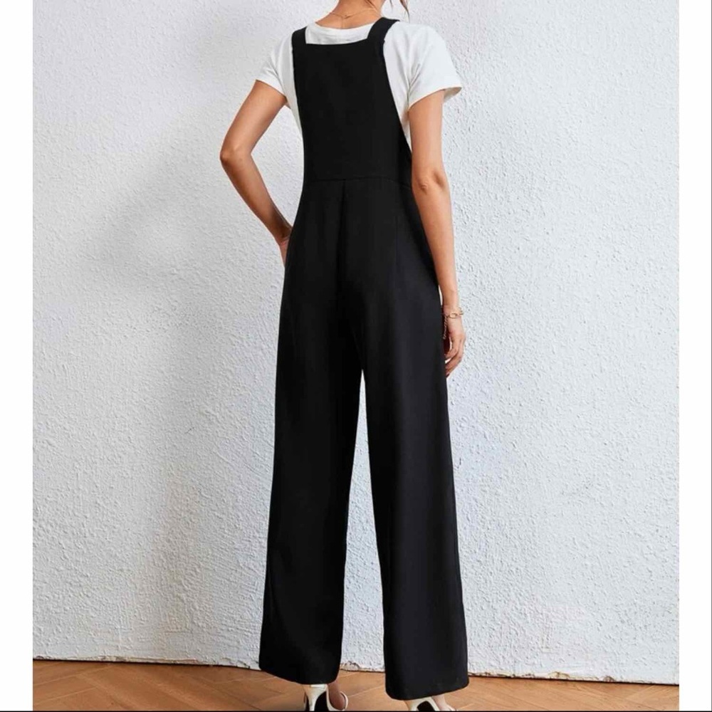 Button front slant pocket overall jumpsuit without tee - Picture 2 of 7